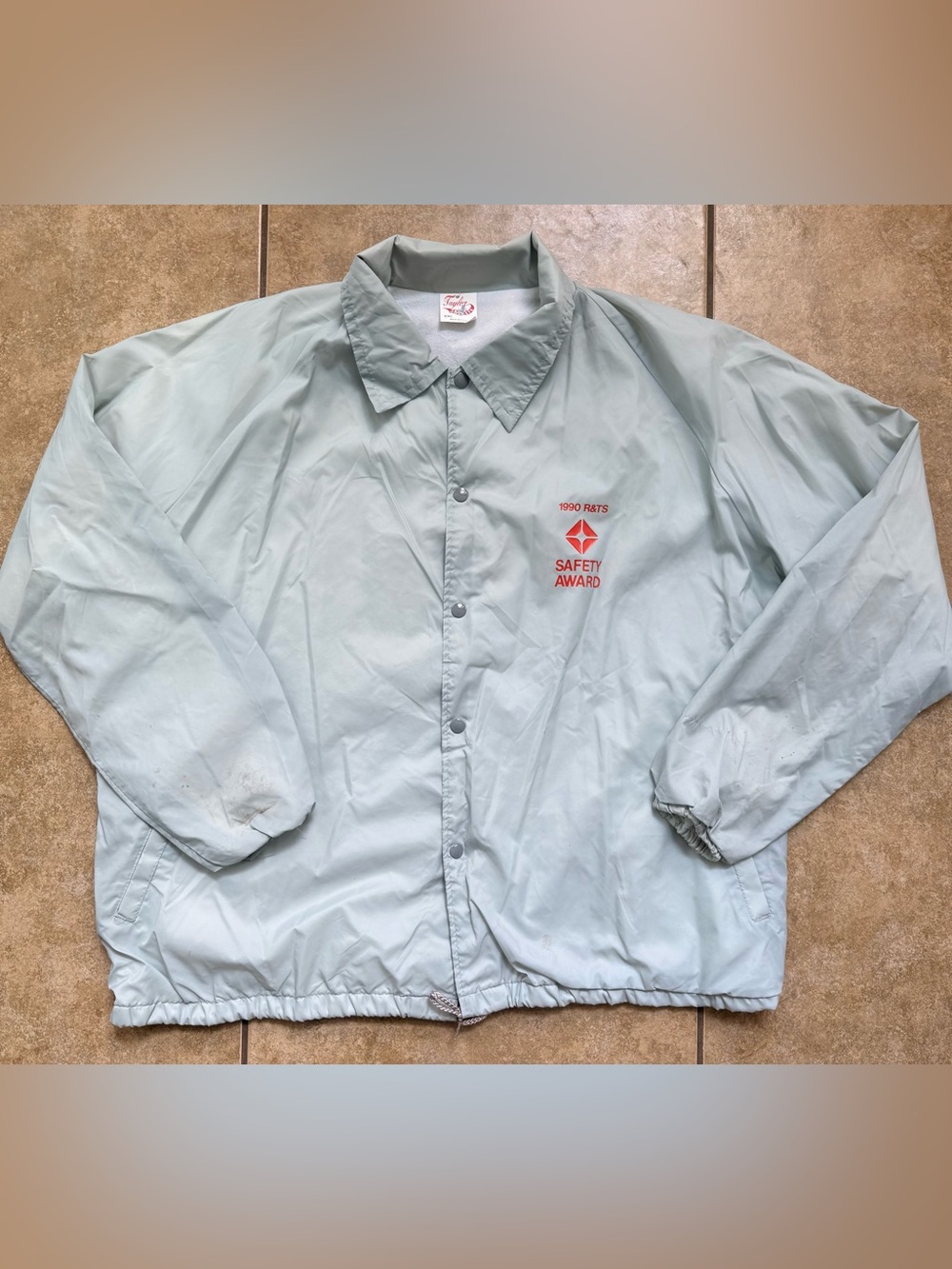 Vintage Coach Jacket Men’s Size 2XL Teal Windbreaker 1990 R&TS Safety Award